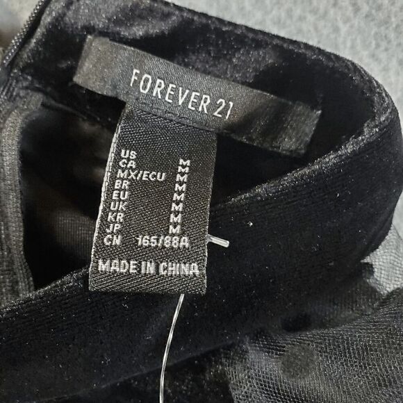 FOREVER 21 Dress Womens Medium Black Party/Cocktail Velvet Long Sleeve Mock Neck - Picture 2 of 11